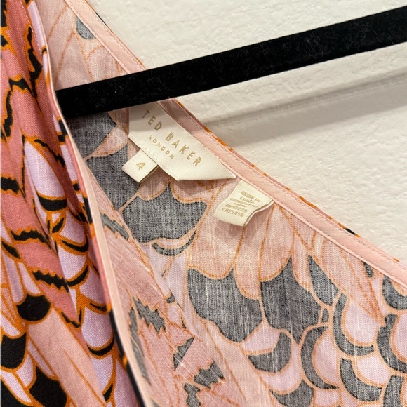 SOLD - Ted Baker Pink and Black Asymmetrical Smocked Cocktail Dress - Picture 3 of 6